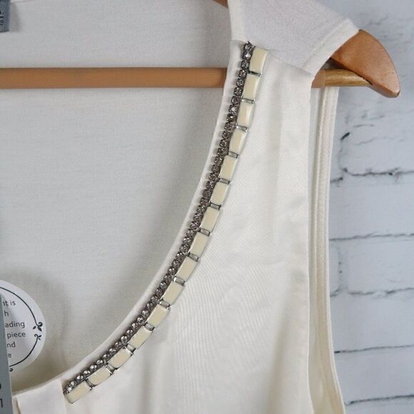 JOSEPH A CREAM SLEEELESS ROUND NECK TOP WITH BEADED DETAIL SIZE LARGE NWT - Picture 7 of 8